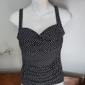 Nip Tuck Swim Black & White Polka Dot Tankini Size 10